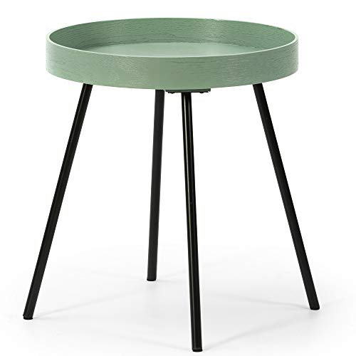 Mesa Auxiliar Mesa de Centro Redonda Sentora con Tapa de Madera en Verde y Patas metálicas en Color Negro Mate/DIAMETRO: 40 cm Mesa Auxiliar Mesa de Centro Redonda Sentora con Tapa de Madera en Verde y Patas metálicas en Color Negro Mate/DIAMETRO: 40 cm