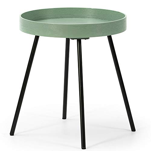 Mesa Auxiliar Mesa de Centro Redonda Sentora con Tapa de Madera en Verde y Patas metálicas en Color Negro Mate/DIAMETRO: 40 cm