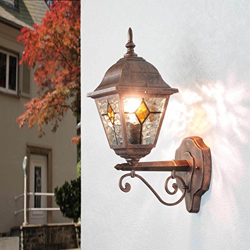 Aplique de pared antiguo"Salzburgo" con cristal estilo Tiffany/rojo negro antiguo / IP44 resistente a la intemperie / E27 a 60W 230V / lámpara nostálgica de pared de exterior para patio y jardín