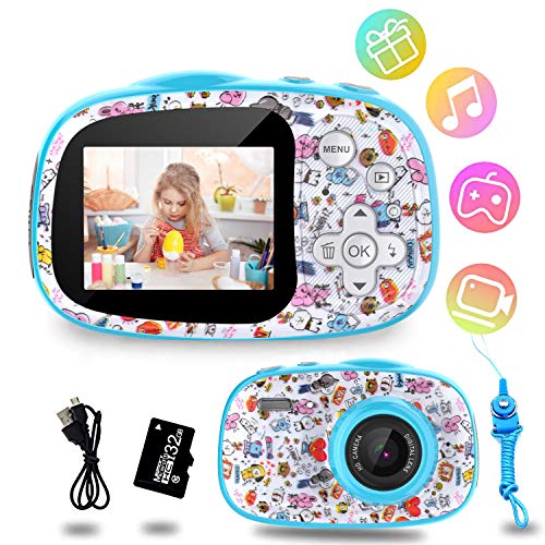 Cámara Digital para Niños, 12MP Digital Cámaras Fotos Infantil Digitales Selfie, 1080P HD Video Pantalla de 2 Pulgadas con Tarjeta TF 32GB Regalos Cámara para niños de 3 a 12 años (Azul)