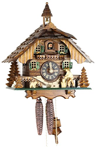 Reloj de cuco original de la Selva Negra, reloj de cuco de madera auténtica, unidad mecánica de 1 día, certificado VDS, casa negra, 30 cm, 22310