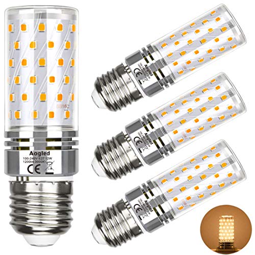 Bombilla Led E27 12w 3000k Aogled,Equivalente Lámpara Halógena De 100w,Blanco Cálido,1200lm,ángulo 360,Tornillo Edison E27,No Regulable,Sin Parpadeo,85-265V,E27 Iluminación Led,4 Unidades