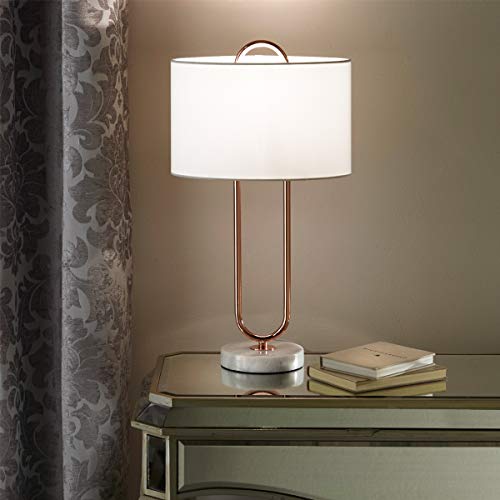 CGC - Lámpara de mesa moderna de mármol blanco con pantalla de lino blanco