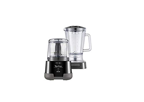 Moulinex 1.2.3 Ultimate Picadora Eléctrica De Alimentos Y Batidora De Vaso, 1000 W, 0.55 litros, Revestimiento de Titanio, Negro