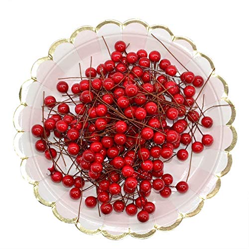 SJSA 100pcs 1cm Mini Flor de la Fruta Artificial Estambres Cereza Navidad Perlas de plástico Bayas para el Regalo Caja de cartón adornadas Coronas