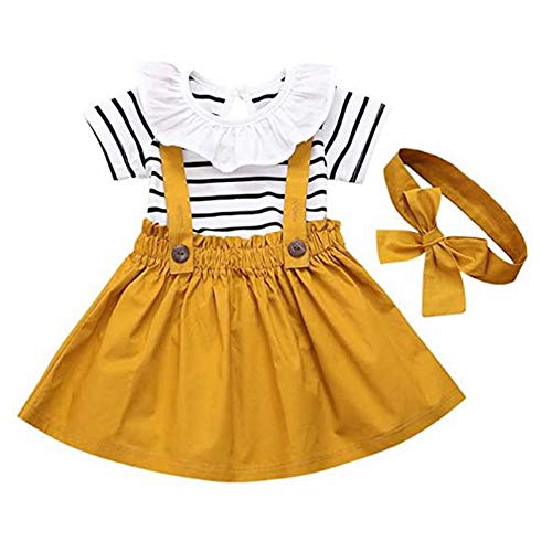 T TALENTBABY - Conjunto de 2 piezas de vestido de manga larga y corta con volantes y falda a cuadros Amarillo amarillo 0-6 Meses