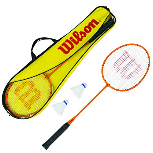 Wilson Gear Kit Set Incluye 2 Raquetas de bádminton, 2 Volantes de plástico y 1 Bolsa de Transporte, Unisex, Naranja/Amarillo, Talla Única