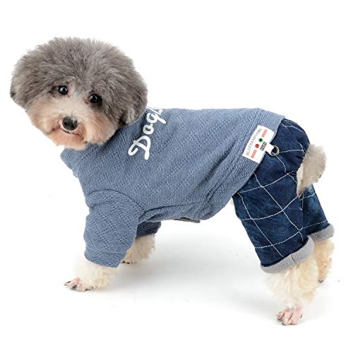 Zunea - Mono para perro pequeño, abrigado para invierno, ropa para cachorros, algodón, algodón, pantalón de mezclilla de cuatro patas, para mascotas, perros, gatos, azul M