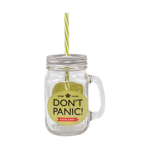 Dad's Army Don't Panic Mason Jar With Straw & Handle Drinking Gift Him