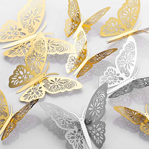 MWOOT 48 piezas mariposas decorativas 3d, mariposas pegatinas de pared decorativas para la decoración de la fiesta de cumpleaños dormitorio de la boda decoración del hogar