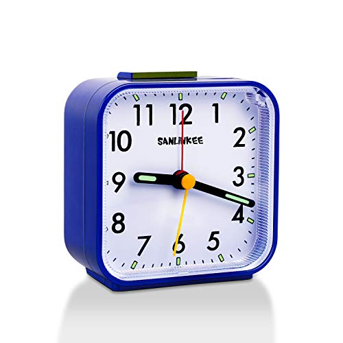 sanlinkee Reloj Despertador Analógico Sin Tictac Reloj Despertador Silencioso con Luz Nocturna y Función de Repetición Pequeño Reloj Despertador a Pilas para Dormitorio Oficina, Azul