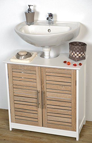 Tendance Mueble para Colocar Debajo del Lavabo Stockholm, 2 Puertas y 1 Estantería, Color Blanco/Roble, 60 x 30 x 70 cm