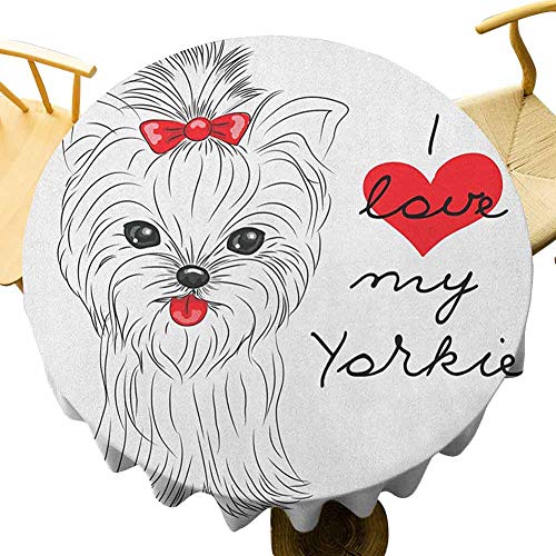 VICWOWONE Yorkie Mantel – Mantel redondo de 50 pulgadas con texto "I Love My Yorkie Cute Terrier con su Tounge Out Adorable Yorkshire Terrier como un regalo negro, blanco y rojo