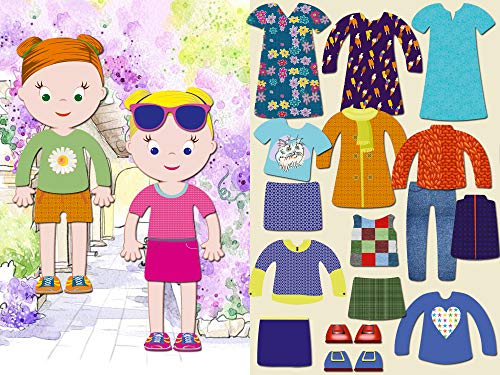 BeCrea Juego Serie Little Fashionista`s Muñeca Maggie magnética para Vestir x 2 con 28 Piezas de Ropa (Emily y Isabella)