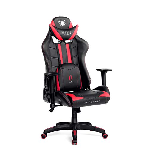 Diablo X-Ray Gaming Silla de Oficina Silla Gamer Apoyabrazos 4D Diseño Ergonomico HQ Cuero Sintético Perforación Función de Inclinación Soporta hasta 150 kg (Negro-Rojo, L)