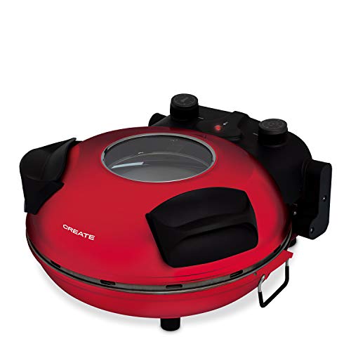 IKOHS VULCANO Pizza Maker - Horno Eléctrico Pizzas, Base de Piedra Especial para cocinar Pizza, 31 CM Diámetro, 1200 W, Temperatura hasta 350°, Niveles Potencia 5, Con Temporizador, Autoapagado (Rojo)