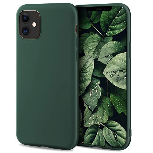 Moozy Minimalist Series Funda Silicona para iPhone 11, Verde Oscuro con Acabado Mate, Cover Carcasa de TPU Suave y Fina