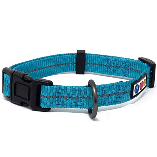 Pawtitas ♻️ Collar de Perro Reciclado con Costura Reflectante | Collares para Perros y Cachorro Hecho de Botellas de plástico recogidas en Océanos - Collar para Perro Extra Pequeño Ola Turquesa