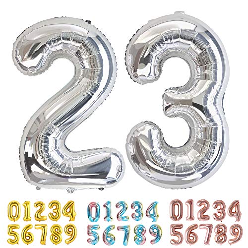 Ponmoo Foil Globo Número 23 32 Plata, Gigante Numeros 0 1 2 3 4 5 6 7 8 9 10-19 20-29 30 40 50 60 70 80 90 100, Grande Globos para La Boda Aniversario, Globo de Cumpleaños Fiesta Decoración Ponmoo Foil Globo Número 23 32 Plata, Gigante Numeros 0 1 2 3 4 5 6 7 8 9 10-19 20-29 30 40 50 60 70 80 90 100, Grande Globos para La Boda Aniversario, Globo de Cumpleaños Fiesta Decoración
