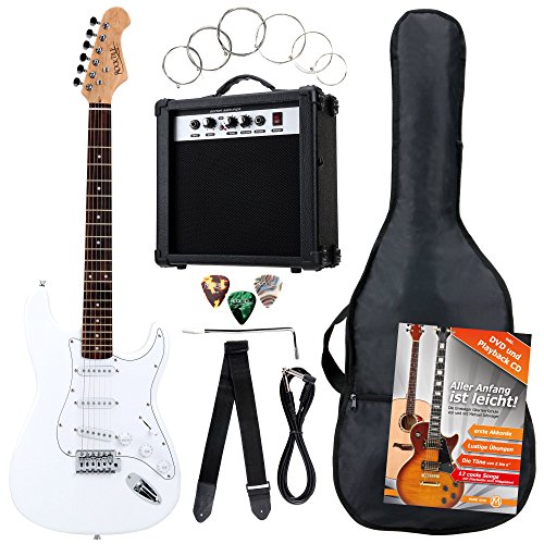 Rocktile Banger's Pack - Set de 7 piezas con guitarra eléctrica, color blanco