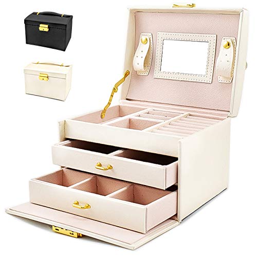 Caja Joyero con Espejo Caja para Joyas joyero Caja de Joyas Organizador de Joyas, Caja de Relojes Caja para Relojes (Blanco)