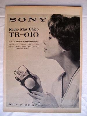 Antigua Hoja Publicidad Revista - Advertising Magazine Old Sheet : SONY, Radio Más Chico TR 610. Año 1959