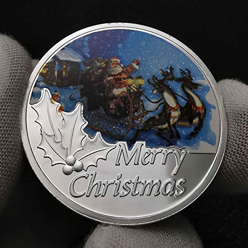 GUIMEI 2021 Regalos de Año Nuevo Feliz Navidad Papá Noel Chapado en Plata Desafío Conmemorativo Moneda Token Arte Monedas Coloridas