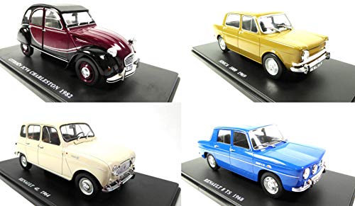 OPO 10 - Lote de 4 Coches Antiguos 1/24 en Caja de Cambios Dura: Citroen 2CV + Renault 8 + R4 + Simca 1000 (BD002 + 4 + 6 + 7)