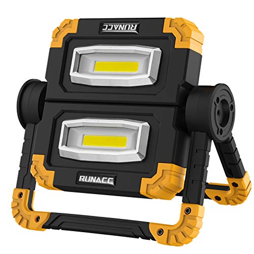 RUNACC LED Luz de trabajo Plegable Foco Led Bateria Recargable Portátil Luz de inundación Luz Camping con rotación de 360 ° (Amarillo)