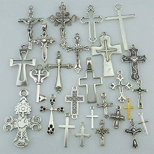 VPlus 25 colgantes de cruz mixta de 25 formas de crucifijo de plata envejecida con crucifijo para bisutería, collares, pulseras y accesorios de fabricación de joyería para regalo de año nuevo