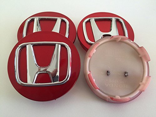 4 x Honda 70 mm Alloy Wheel Badges Center Hub Caps cromo rojo Accord Civic CV de R