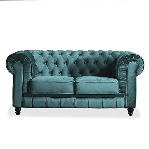 Adec - Chesterfield, Sofa de Dos plazas, Sillon Descanso 2 Personas Acabado en capitone Color Velvet Verde, Medidas: 166 cm (Ancho) x 84 cm (Fondo) 75 cm (Alto)