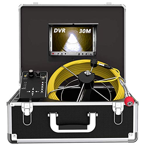 Cámara de Inspección de Tuberías, Drain Sewer Endoscopio industrial Sistema de video IP68 a prueba de agua con grabadora de DVR con monitor LCD de 7 pulgadas (tarjeta de 8GB SD incluida)