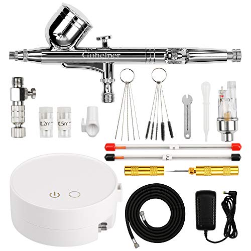 Gohelper Mini Kit Aerógrafo con Compresor modelismo Profesional Airbrush Doble Acción con limpieza 0.2 0.3 0.5 Boquillas Agujas pistola para reposteria,pintura,maquillaje facial,uñas,Manicure Cake Gohelper Mini Kit Aerógrafo con Compresor modelismo Profesional Airbrush Doble Acción con limpieza 0.2 0.3 0.5 Boquillas Agujas pistola para reposteria,pintura,maquillaje facial,uñas,Manicure Cake
