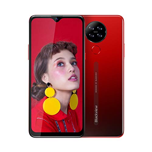 Moviles Libres 4G, Blackview A80 Smartphone Libre Android 10 GO con Cámara Trasera Cuádruple 13MP, 6.21" HD+ Water-Drop Screen, 2GB+16GB (SD 128GB), Batería 4200mAh Teléfono Móvil Libre, Face ID-Rojo