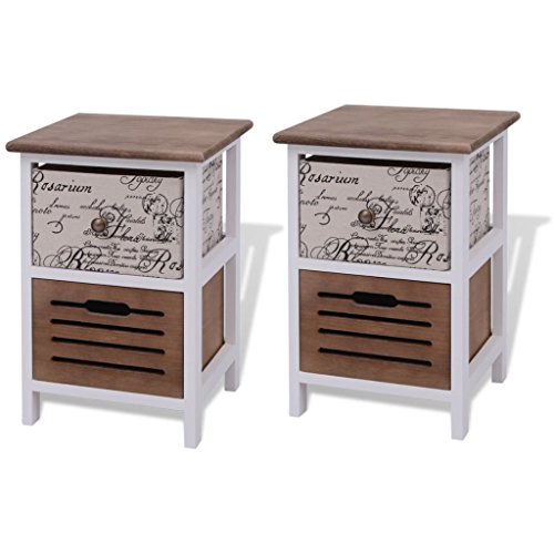 vidaXL 2X Mesita de Noche 2 Cajones Madera Paulownia Estampado Blanco Marron vidaXL 2X Mesita de Noche 2 Cajones Madera Paulownia Estampado Blanco Marron