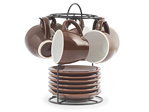 Royal Norfolk 729362 Stoneware - Juego de 6 tazas de café con platillo, marrón, CC 90