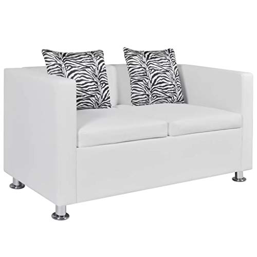 vidaXL Sofá Moderno de 2 Plazas Cuero Artificial Blanco Sillón de Salón Casa vidaXL Sofá Moderno de 2 Plazas Cuero Artificial Blanco Sillón de Salón Casa