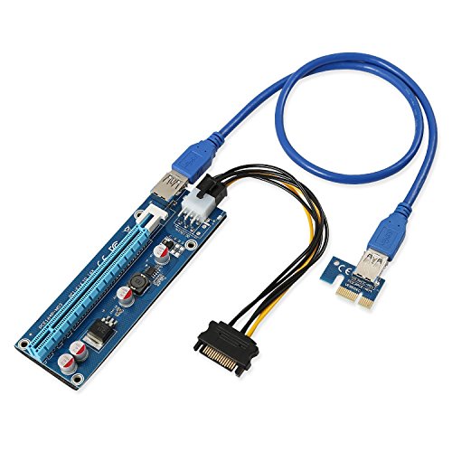AAA PRODUCTS Alto Grado - PCI-E exprese 1x a 16x la Tarjeta de la canalización del Extensor + Cable de transmisión de SATA 6pin + 60 cm USB 3,0 Cable de extensión