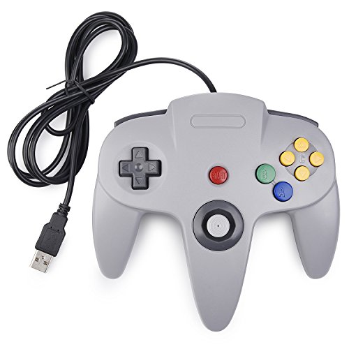 N64 Classic USB Controller, miadore Retro Controller para N64 Bit USB Wired Gamepad Joystick Game Controller para Windows PC Mac Raspberry Pi 3, Gris