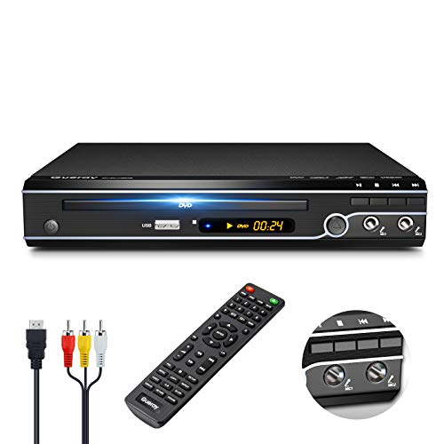 Gueray Reproductor DVD HDMI para Televisión Portátil Reproductor de DVD de Toda la región con resolución HD 1080P con Puerto USB y Puerto Mic Dual y Control Remoto (No es Compatible con BLU-Ray Disc)