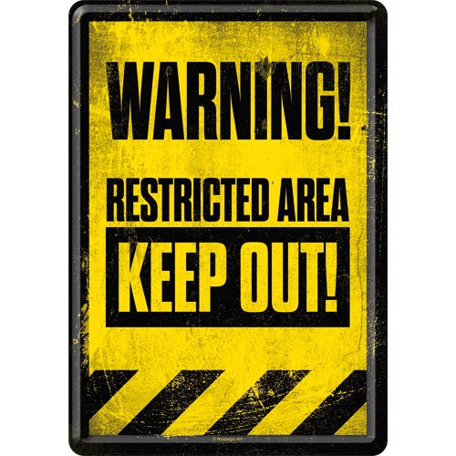 Nostalgic-Art Warning Restricted Area Keep out Metal Postcard/Mini-Sign (na)
