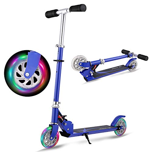 Patinete infantil WeSkate, ajustable, con 2 grandes ruedas, plegable, de aleación de aluminio, para niños y niñas, a partir de 3 – 12 años, hasta 50 kg, Azul1 Patinete infantil WeSkate, ajustable, con 2 grandes ruedas, plegable, de aleación de aluminio, para niños y niñas, a partir de 3 – 12 años, hasta 50 kg, Azul1