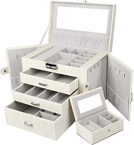 Yorbay Caja Joyero con Espejo y Cajones, Caja para Joyas, para Pendientes, Pulseras, Anillos, Almacenamiento y Expositor, Caja de joyería de Viaje Mini, Rayas Imitacion a Madera Blanco Reutilizable Yorbay Caja Joyero con Espejo y Cajones, Caja para Joyas, para Pendientes, Pulseras, Anillos, Almacenamiento y Expositor, Caja de joyería de Viaje Mini, Rayas Imitacion a Madera Blanco Reutilizable