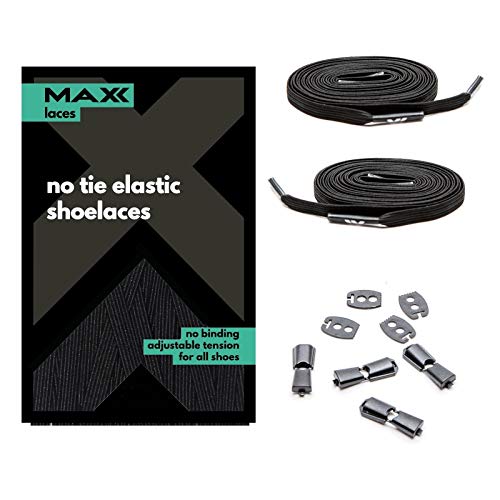 MAXX laces Cordones elásticos y Planos, tensión Ajustable para no Tener Que Atar los Zapatos, fáciles de Usar, compatibles con Todos los Zapatos (Schwarz)