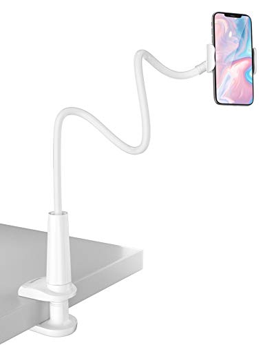 Tryone Soporte Tablet Teléfono Movil Flexible – Soporte con Brazo de Cuello de Cisne para Serie iPhone/Celulares Samsung/Huawei/Google Pixel y Más, 27.5 Pulgadas de Longitud en Total (Blanco)