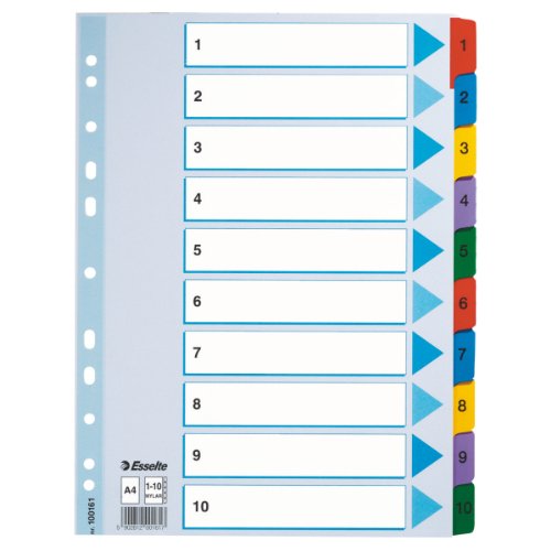 ESSELTE 100161 - Indice para carpetas multitaladro cartón MYLAR DIN A4 con cartulina índice color 1-10 multicolor ESSELTE 100161 - Indice para carpetas multitaladro cartón MYLAR DIN A4 con cartulina índice color 1-10 multicolor