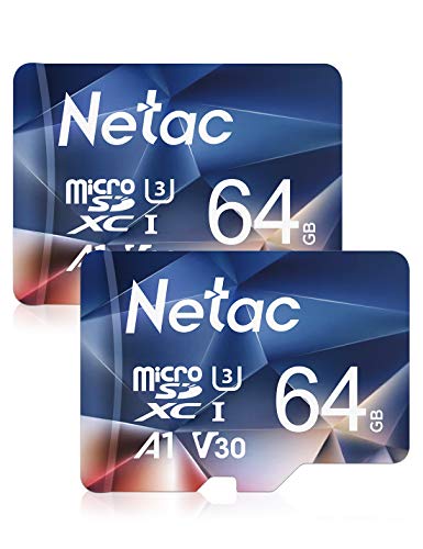Netac Tarjeta Micro SD 64gb, Tarjeta microSDXC con Velocidad de Lectura hasta 100 MB/s (Micro SD Clase 10, U3, V30 y A1) Tarjeta de Memoria para Movil, Camara y Videovigilancia etc (Packs 2)