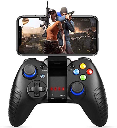 Mando para Android, PowerLead Controlador para iOS/Android, inalámbrico Gamepad de Juegos con Soporte Retráctil, 2.4G Inalámbrico Móvil Mando con Doble Vibración