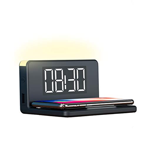 Ksix - Reloj Despertador, Cargador Inalámbrico Fast Charge 7.5w-10w y Luz de Noche